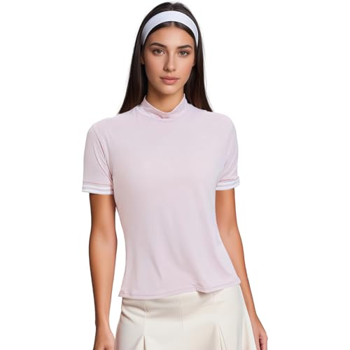 T-shirt d'exercice pour femme manches courtes col haut extensible