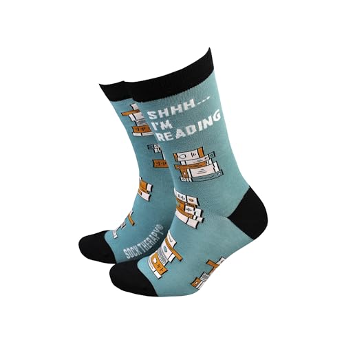 Sock Therapy, calzini da uomo in bambù colorati, design intelligente, comodi e traspiranti, calzini da uomo con scritta "Shhh I'm reading", Nero , 8-11
