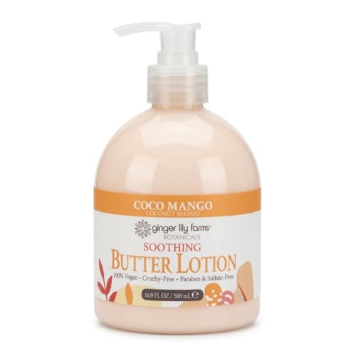 Ginger Lily Farms Botanicals Soothing Butter Lotion for Dry Skin, Coco Mango, 100% Vegan & Cruelty-Free, Coconut Mango Scent, 16.9 Fl Oz
