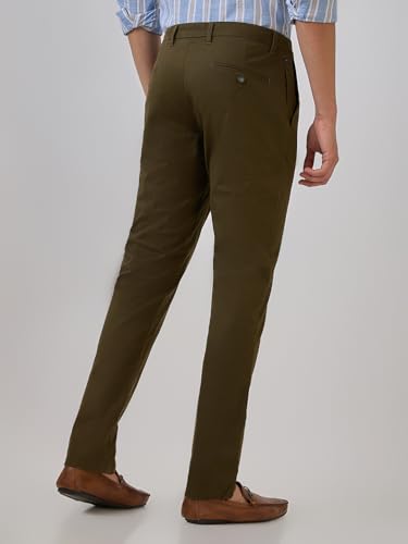 Image of Raymond Men Slim Fit Solid Pattern Cotton Elastane Blend Flat Front Casual Trouser
