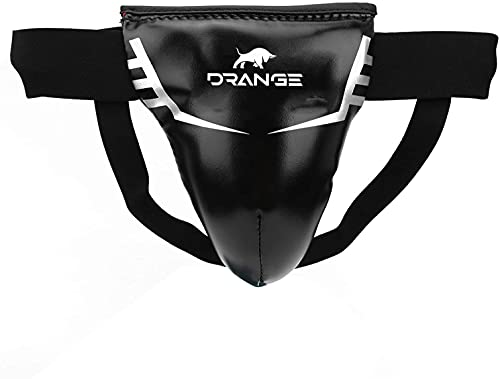 Drange Groin Guard for Boxing, Muay Thai, Kickboxing and MMA Fighting, Maya Hide Leather Abdo Gear for Martial Arts Training, Men Jockstrap Abdominal Protector for Sparring, Taekwondo (M)