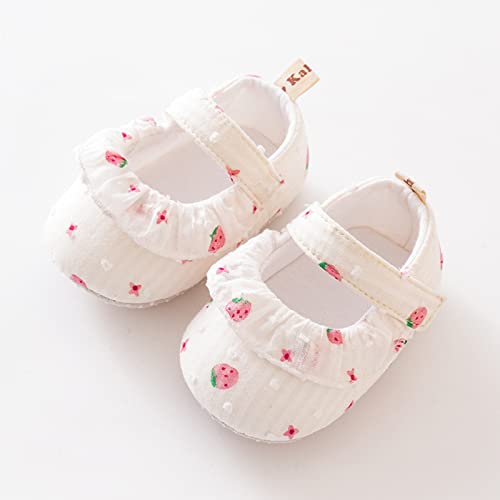 Baby Shoes Toddler Walking Infant Toddler Shoes Strawberry Prints Soft Soled Non Slip Socks Baby (White, 6-12 Months)2