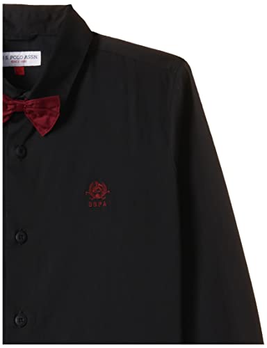 Image of U.S. Polo Assn. Solid Regular Fit Cotton Shirt for Boys - Spread Collar, Curved Hem - Kids Shirt with a Bow
