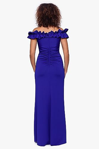 Xscape Women's Long Stretch Scuba Crepe Ruffle Collar Ruched Dress2