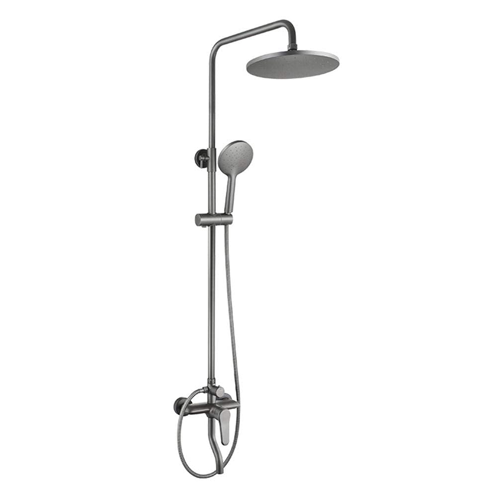 AYCDL Shower Kits with Overhead Shower Grey, Brass Round Rain Shower Head Shower Mixer Set Limestone Resistant Shower System-A,C