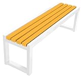 Banco de jardín de 2 plazas resistente a la intemperie, muebles de exterior, sin respaldo, banco de balcón y terraza, banco de madera de fácil cuidado, disponible en amarillo/blanco, 100/120/150/180