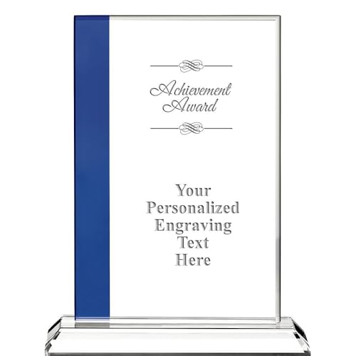 Achievement Award Custom Crystal Trophy, 8" Sapphire Blue Florence Recognition Recognition Personalized and Engraved Crystal Awards