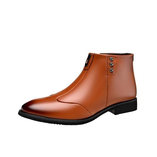 Winter New Men's Leather Booties Fashion Trendy British Pointed Toe Plush Lined Warm Short Booties For Business Casual Occasions