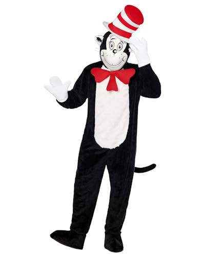 Spirit Halloween Dr. Seuss Adult Cat in the Hat Mascot Jumpsuit Costume Officially Licensed Men Size LARGE/X-LARGE Standard Multicolor
