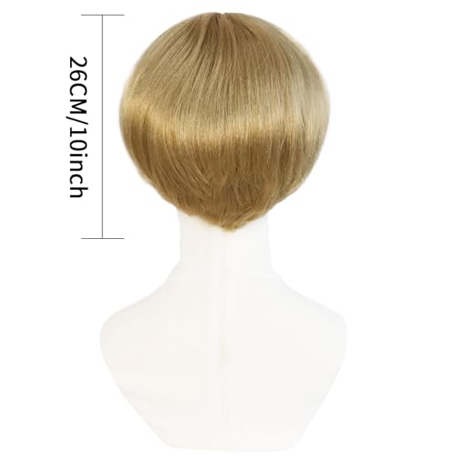 short blonde bob wig with bangs mushroom wigs for men women 60s 70s bowl cut wigs men blond bob for cosplay funny wig for party outfit anime for halloween costumehair cap