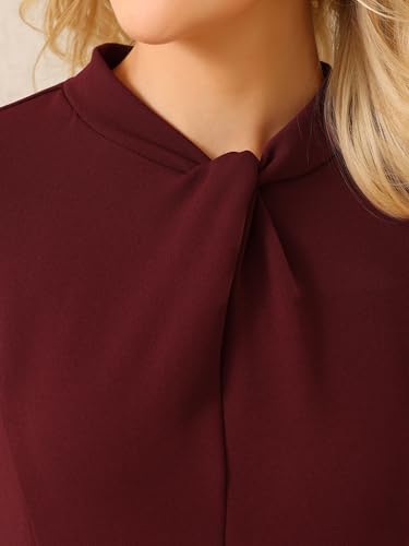 Women's 3/4 Sleeve Pencil Dress Twist Mock Neck Office Work Knee Length Dresses4