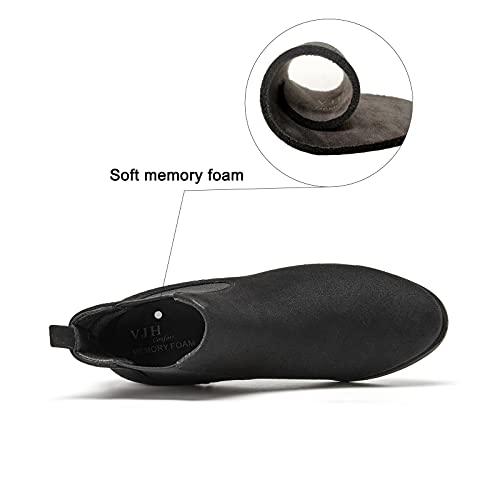 VJH confort Women's Slip on Ankle Boot, Western Almond Round Toe Low Heel Elastic Chelsea Bootie3