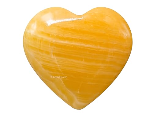Image of Certified Yellow Calcite Crystal Heart Palm Pebbles Stones for Anxiety Stress Relief Massage - AAA Grade Original Healing Gemstone Agate Heart Palm Stone for Yoga Meditation Spiritual