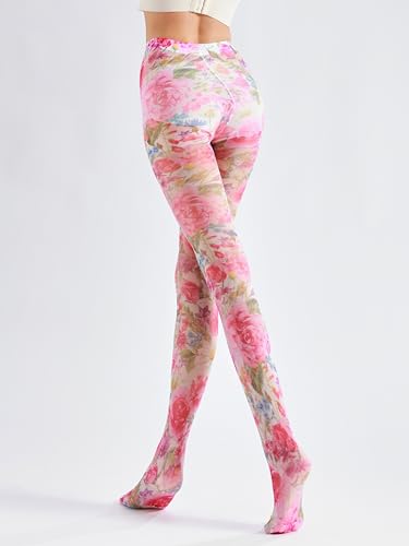 Image of Sahabowi Women's Sheer Fashion Digital Print Fashions Stockings Metallic Silver Tights 1