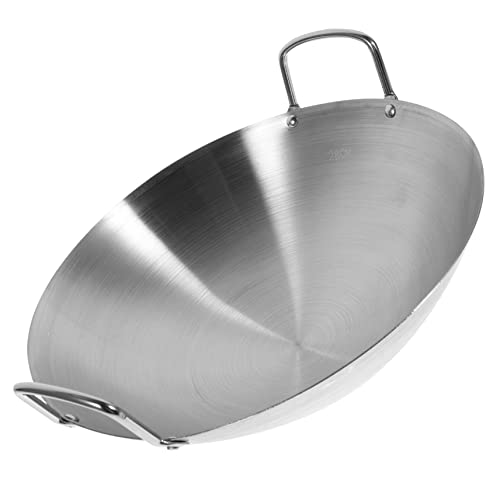 SHOWERORO Wok Inoxidable con Doble Asa Sartén Casa y Antiadherente Compatible con Inducción y Vitrocerámica