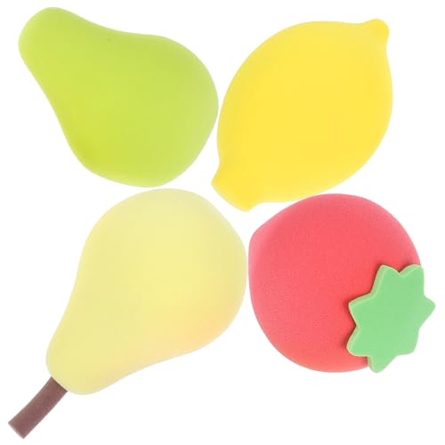 NUOBESTY 4 Esponjas de Maquillaje para Mujer Borlas Portátiles para Polvo y Base Líquida Esponjas de Silicona Suaves y Flexibles Colores Surtidos Aguacate Fresa Limón Uso Húmedo