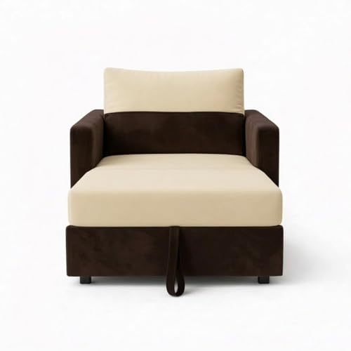 Image of SOCOZI Enrique 1 Seater Sofa Cum Bed | Soft Velvet Suede Fabric | Modern Convertible Design | Plush Comfort Seating for Living Room (Dark Brown-Cream)