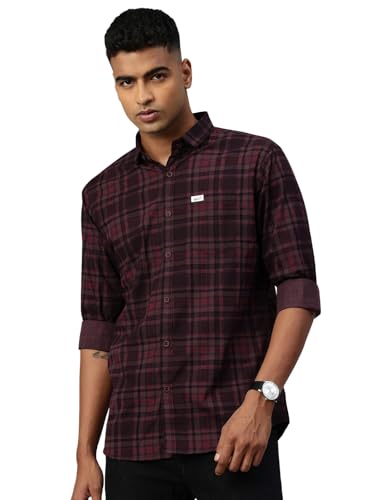 Image of Majestic Man Men Comfort Slim Fit Opaque Checked Pure Cotton Casual Shirt