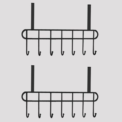 Image of Carbon Steel Over Door Hook Hanger for Clothes, Strong Heavy Duty Door Hooks Hanging for Clothes Towels Napkin Stand 7 Hooks No Drilling (B-Pack of 2)