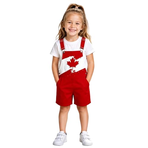 Pantalones cortos con tirantes para niñas peto ligero de verano con estampado canadiense