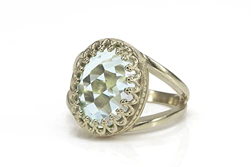 Bague Topaze Bleue en Argent 925 et Or 14K | Haute Joaillerie Fait Main