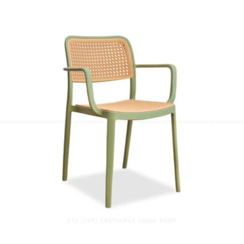 Image of Creative Green Cafe Chair with Modern Wicker Finish - Strong, Stylish and Comfortable for Cafe Seating (Pack of 2)
