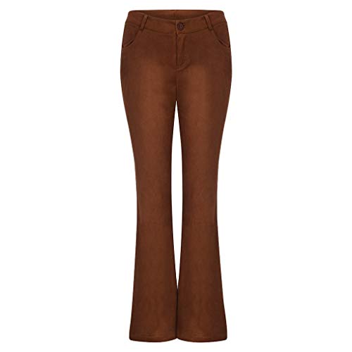 Toimothcn Women\'s Corduroy Bell Bottom Flare Trousers High Waisted Stretch Wide Leg Long Pants(Brown 1,M)