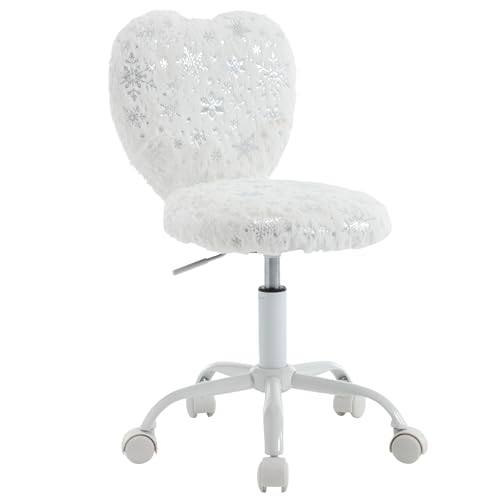 Kids Desk Chair - Girls Students Study Adjustable Computer Chair with Cute Heart Back for Home/Bedroom/School/Dorm, Snow White
