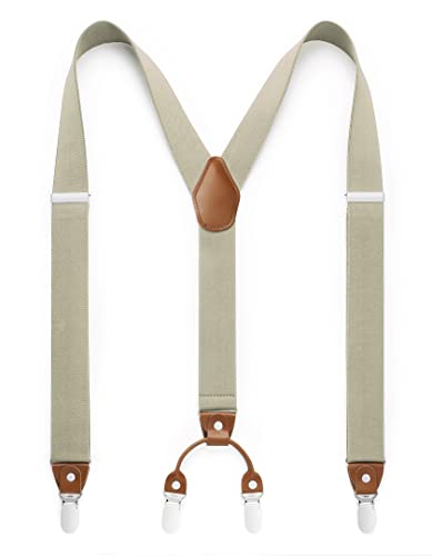 HISDERN Mens Braces with Very Strong 4 Clips Heavy Duty Suspenders Y Style Champagne Adjustable Suspender