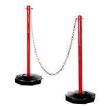 PATIKIL 2 Stück Verkehrsleitkegel Mit Befüllbarer Basis 5 FT Plastikkette Sicherheitsabsperrung Für Outdoor Indoor Personenführung Baustelle Parkplatz Rot