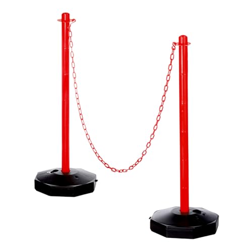 PATIKIL 2Pcs Poteaux De Délimitation De Trafic avec Base Remplissable, Barrières De Sécurité en Chaîne Plastique De 5ft pour Contrôle De Foule Intérieur Extérieur Construction Lot, Rouge