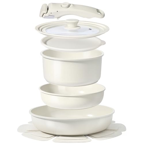 GiPP Kochgeschirr-Set 8-teilig plus 18cm Kühlschrankdeckel, Kochgeschirr-Set mit Antihaft-Beschichtung, 20/26/18/22cm Weiß