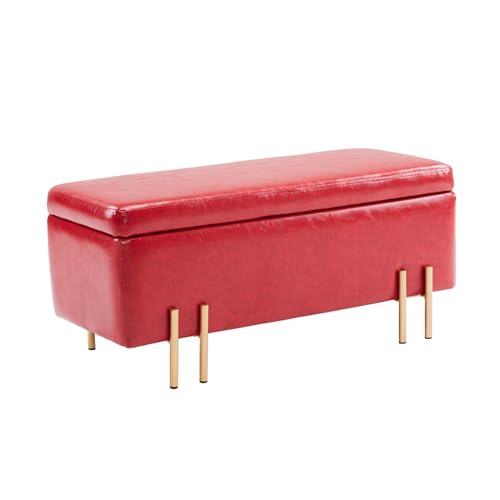 La Bella Storage Ottoman Bench – PU Leather, Metal Legs, Lift-Top Design, Hidden Storage, Seat or Footrest, 97cm – Red