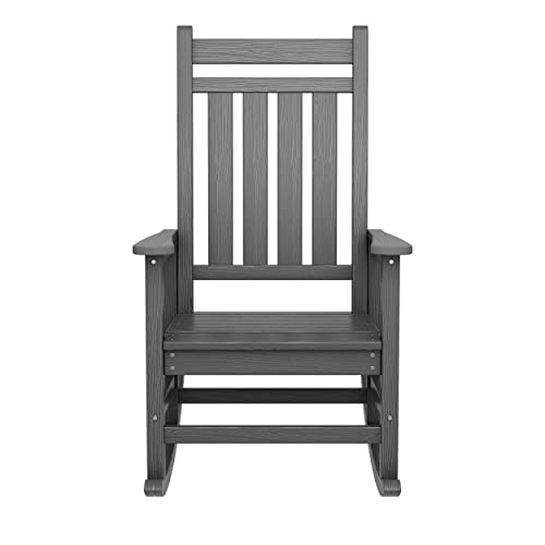 Serwall Outdoor Rocking Chair Set Of 4, Oversized Rocking Chairs For Adult, All Weather Resistant Porch Rockers For Lawn Garden, Grey #TOP6