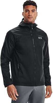 Under Armour Men's Forehead Rain Jacket – Medium, Black/Steel – Essential Rain Protection