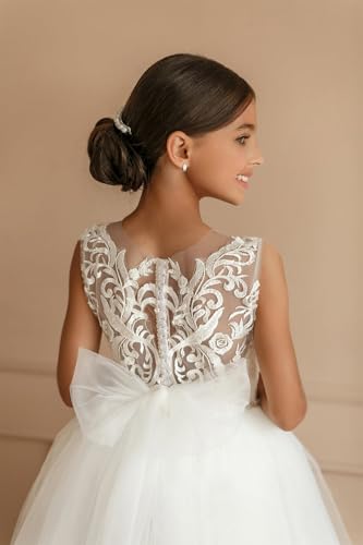 Tulle Flower Girl Dresses for Wedding Kids Lace Appliques Princess Pageant Dress Bow-Knot Birthday Prom Ball Gowns4