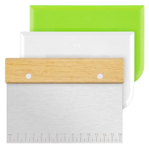 Vicloon Teigkarte Set, 3 Stück Edelstahl Teigschneider, Teigkarte, EdelstahlTeigschaberkarte, Küchenschaber, Tortenkarte für Kuchen, Pizza, Brotschneiden, Backwerkzeug