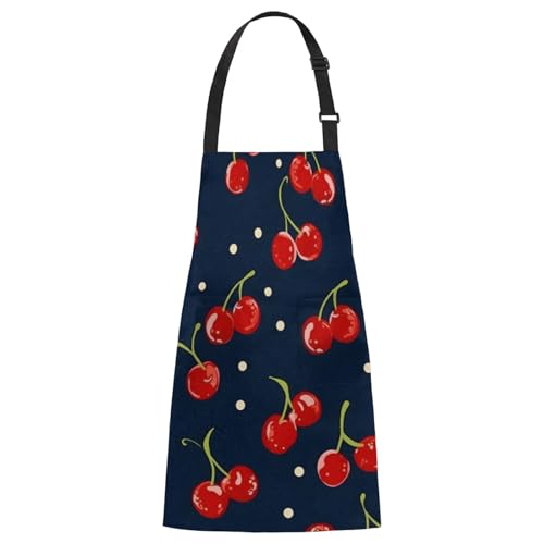 Aglebo Fresh Cherries Chef Apron with Pockets Adjustable Shoulder Strap Waterproof Cooking Apron for Kitchen Baking Gardening Pottery Painting