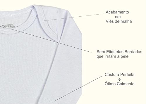 Kit Bebê Body e Calça Branco Liso Básico 6 peças - 3 Bodies e 3 Calças de Suedine Fio 40/1 Penteado