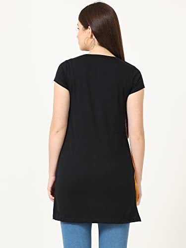 Image of FLEXIMAA Women's Cotton Round Neck Color Block Half Sleeve Long Top