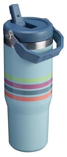 Image of Stanley 1913 IceFlow Flip Straw Tumbler with Handle 30 oz | Twist On Lid and Flip Up Straw | Leak Resistant Water Bottle | Insulated Stainless Steel | BPA-Free | Seafoam Stripe
