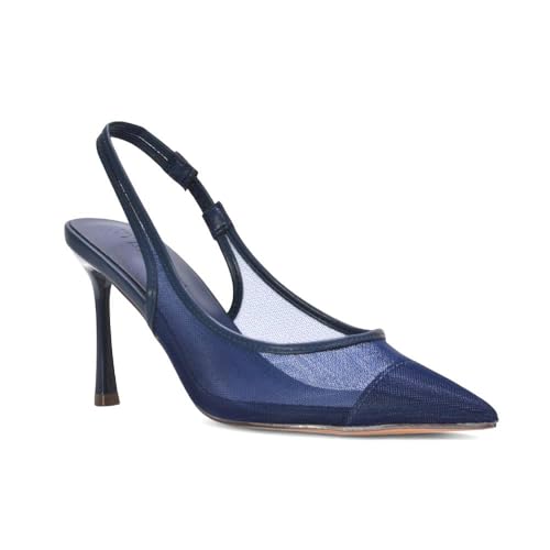 ESSEX GLAM Women's Slingback Court Shoes Ladies Navy Mesh Point Toe Stiletto Mid Migh Heel Bridal Evening Party Size 6
