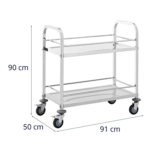 Royal Catering RCSW-108 serveerwagen 2 boorden 70 x 38 x 3 cm 72 kg keukenwagen roestvrij staal keukenrolwagen trolley… - Afbeelding 6