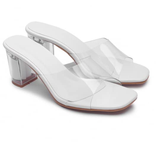 KIRAVI Transparent Strap comfortable & stylish Block Heel Women Footwear (WHITE, numeric_4) (B09X75BR8X) Amazon Price History, Amazon Price Tracker