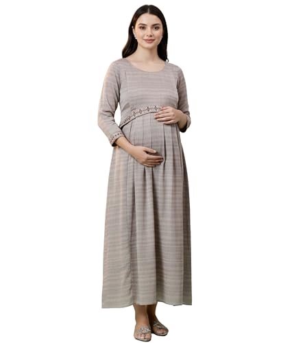 Image of DUMMY SHAPE Maternity Gown for Women | Floral Anarkali Flare Kurta with Dual Nursing Zippers | Pregnancy & Breastfeeding | Feeding Kurtis | Baby Shower | Mom to Be Gifts for Pregnant Woman