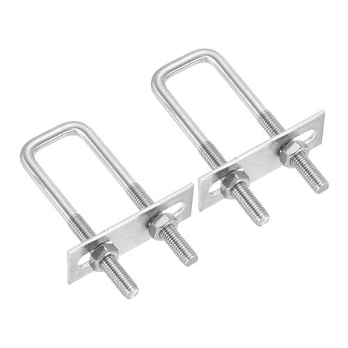 Image of PATIKIL M8x25x100mm Square U-Bolts Kit, 2Set 304 Stainless Steel Square U Shaped Bolts Replacement Parts with Frame Plates and Nuts for Ski Board Sailboat Trailer