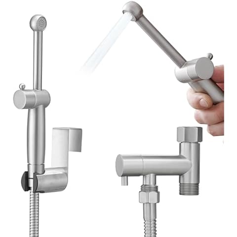 BATHLAVISH All Brass Bidet Sprayer Set for Toilets, Wall or Toilet Mount, Dual Thumb Pressure Controls, Superior Hoses Kit, Handheld Sprayer Bidet Attachment Kit, Cloth Diaper Brushed Nickel Cover