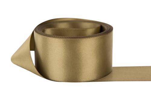 Image of Ribbon Bazaar Double Faced Satin - Premium Gloss Finish - 100% Polyester Ribbon for Gift Wrapping, Crafts, Scrapbooking, Hair Bow, Decorating & More - 5 /8 inch Cafe au Lait 50yd Spool