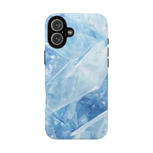 Coque iPhone 16 Plus rigide texture bleu glace protection brillante antichoc
