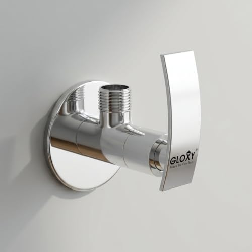 Image of GLOXY Premium Angle Valve for Bathroom with Delight Lever - One Way Angle Valve with Wall Flange - Angle Cock With Chrome Finish for Kitchen Sink, Bathroom & Wash Basin
